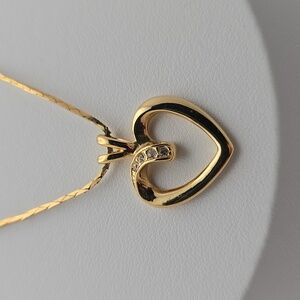 Gold Heart Rhinestone Diamond Pendant Necklace 17'' Casual Elegant Gift